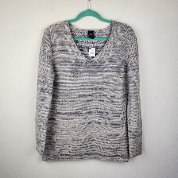 NWT GAP Lurex Metallic Wool Mohair Blend Oversized V-Neck Knit Sweater sz M - Picture 1 of 10